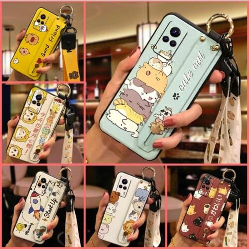 For Woman Cute Phone Case For VIVO S9E Dirt-resistant Lanyard Waterproof For Girls Cartoon Kickstand
