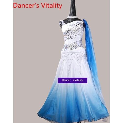 Women Modern Dance Competition Costume New Slap-up Big Hem Diamond Dress Tango Waltz Ballroom Dancing Performance Stage Wear