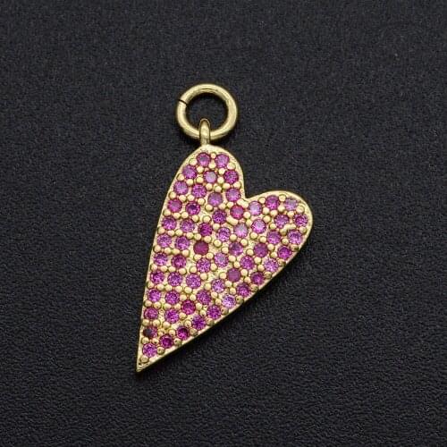 10x17mm Red CZ Zircon DIY Jewelry Heart Charm Pendant Wholesale Top Quality Jewellwery Finding Supplies