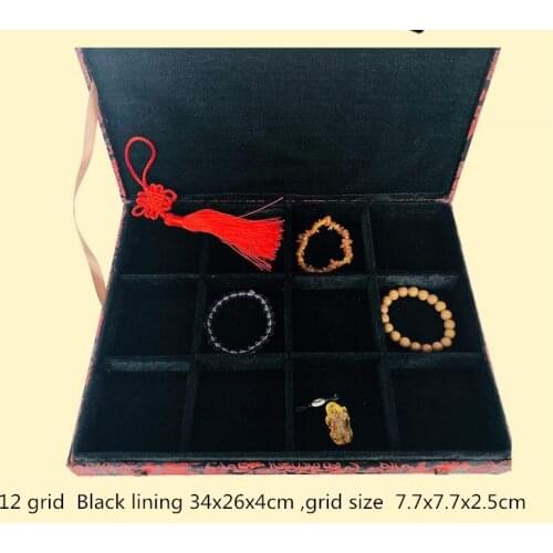 12 Grid Slots Chinese Silk Brocade Box Wooden Jewelry Storage Box Organizer Bracelet Bangle Display Packaging Case Gifts