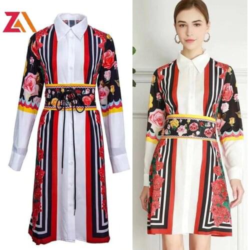 2021 Summer Designer Vintage Shirt Mini Dress Woman Long Sleeve Striped Floral Loose Casual Party Elegant Dresses Female vestido
