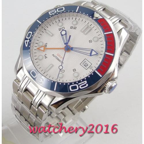 41mm Sterile White dial Sapphire glass date GMT Mechanical automatic mens Watch