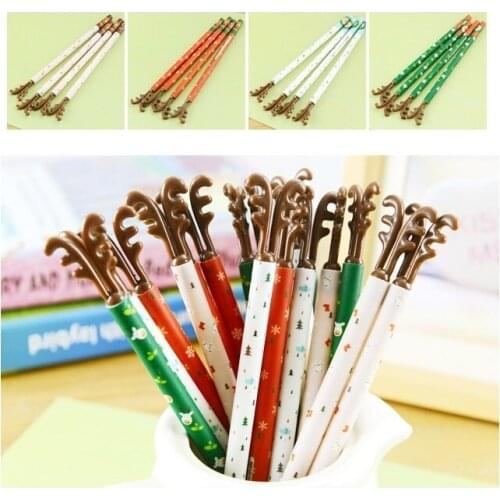 48 pcs/Lot Christmas Elk Antler ballpoint Black color ink pen Snowflake Stocking gift novelty Stationery School Party F845