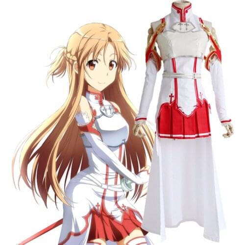 Anime Sword Art Online Asuna Yuuki Cosplay Costume Women SAO Dress Uniform Asuna Full Set Battle Suit Halloween Outfits Wig