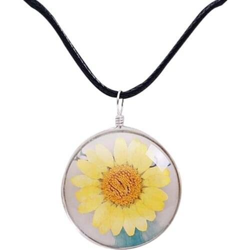 ANIWON/Popular Dried Flower Necklaces Korean Womens Long Gold Beads Chain Colorful Round Pendant Necklace Jewelry For Girls