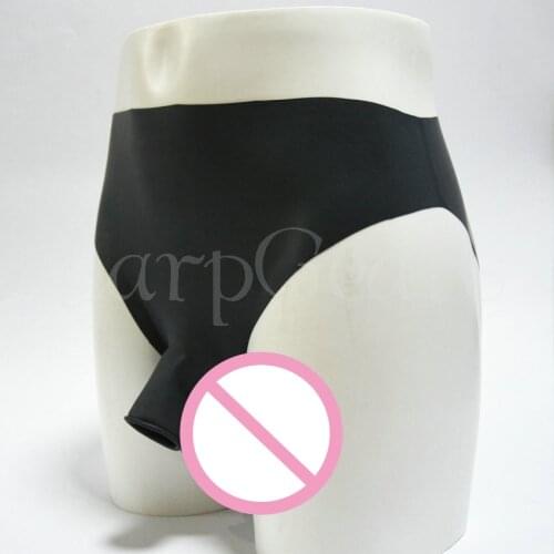 Free Shipping !!! 100% Nature Latex Underwear with Penis Sheath Cock Ring Rubber Panties / Briefs