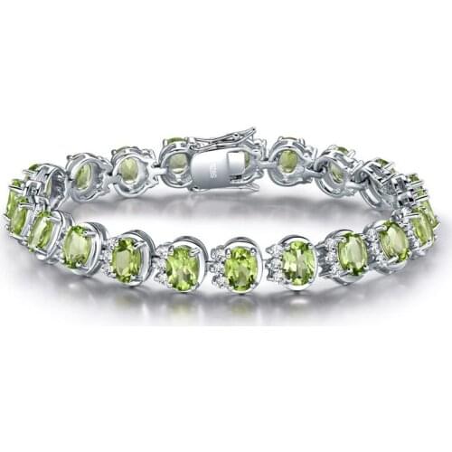 Brand Classic 100% Solid 925 Sterling Silver Natural Peridot Bracelet Wedding Anniversary Gemstone Chain Bracelets for Women