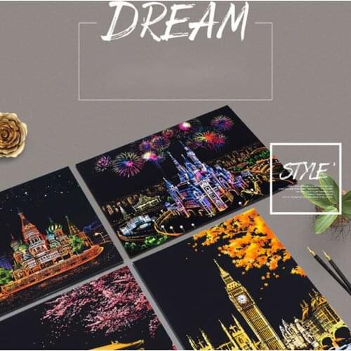 Color City Night Scene Scraping Painting Scratch Hand Scraping DIY Creative Handmade Painting Presents To Best Friend