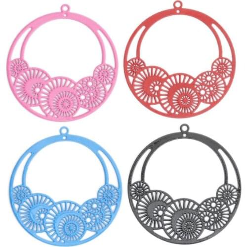 DoreenBeads Fashion Copper Filigree Stamping Pendants Black Blue Colorful Round Gear Style Jewelry DIY Charms 42 x 39mm, 10 PCs