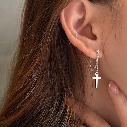European and American Style Cross Ring Chain Earrings Simple Personality Trendy Earrings Earrings Crochet Earrings for Women