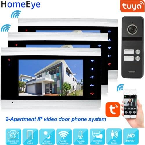 IP Video Door Phone WiFi Video Intercom TuyaSmart App Remote Unlock 2-Apartment Security Home Access Control System Touch Button
