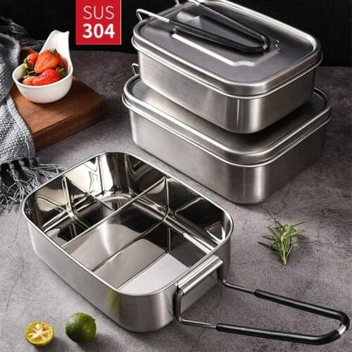 Students 304 Stainless Steel Lunch Box with divider Handle Sealed Leakproof Adult Rectangular Lunch Box Container for Picnic