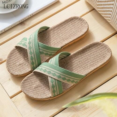 LCIZRONG Fashion Colors Women Linen Slippers Big Size Home Flip Flops Outslide Beach Slippers Female Non-slip House Shoes