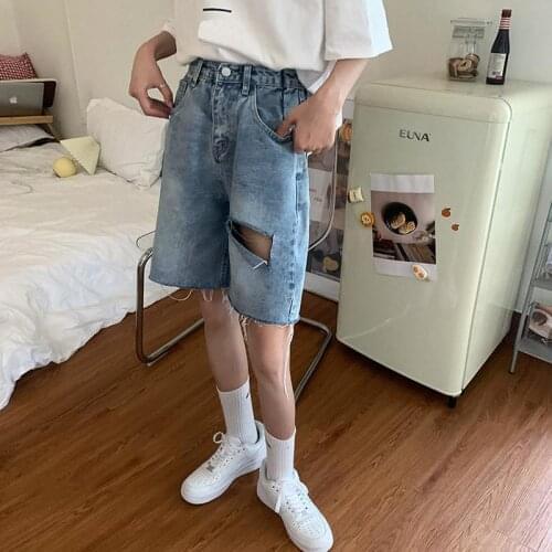 Summer Korea Neutral Style Harajuku Street Punk Maiden Denim Shorts High Waist Chic Offiec Lady Woman Tender Chic Casual Shorts