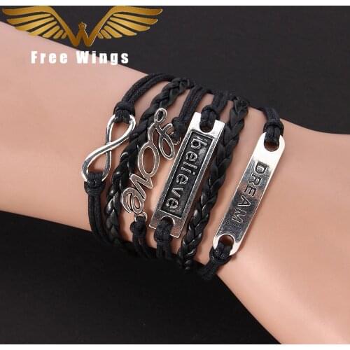 Dark Black Infinite Love Male Bracelet Leather Wrap Charm Bohemian Female Jewelry Bracelets