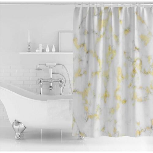 Golden Marble Painting Shower Curtain Set with 12 Hooks Bathroom Decoration
