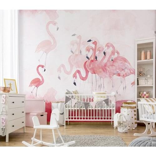 Bacaz Custom Mural Pink Flamingo Wallpaper Photo Murals Princess Girls Room Fabric Removable Wall Cloth 3d Cartoon Walll paper