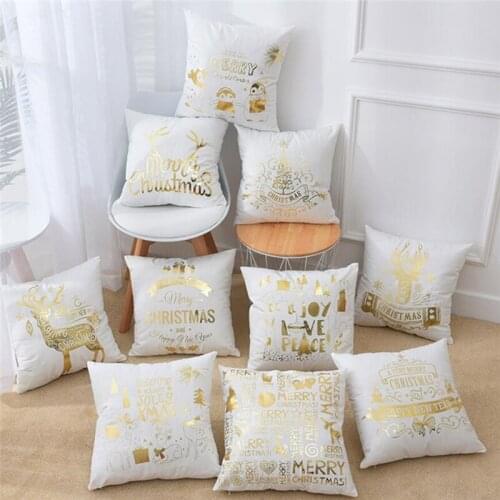 Pillow Cover Bronzing Merry Christmas Deer Letters Cushion Cover Decorative Luxury Sofa Cushions Home Decor Pillowcover For Home