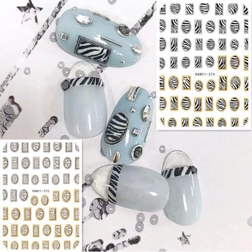 Newest Hanyi series 374 375 zebra-stripe 3d nail sticker decals letter word pattern DIY decoration for nail tips