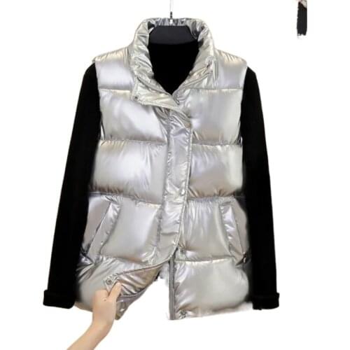 Autumn Winter Womens Vest Sleeveless Bright Face Down Cotton Waistcoat Slim Thick All-Match Warm Jacket New