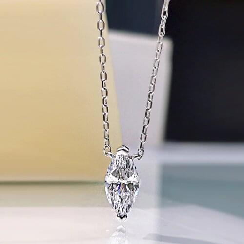New Pendants S925 Silver Marquise Cut Synthetic Diamond Necklace Female Olive Shape Gift Clavicle Chain