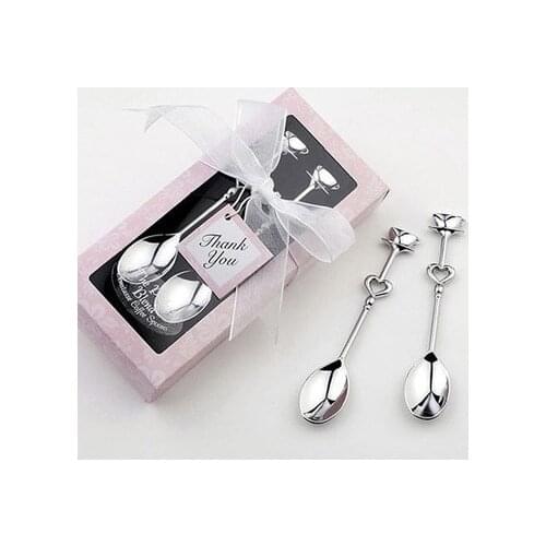 Personalized wedding gifts Free Shipping 500pcs/lot=250 sets/lot Double Heart Coffee Spoons Wedding favors and gifts