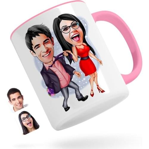 Personalized Valentine Caricature Of Pink Mug Bardak-4