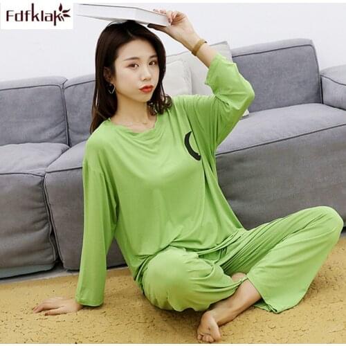 Fdfklak Modal cotton pyjamas women spring autumn pajamas set loose fat wear two pieces sets pijamas women 2020 new pijama mujer