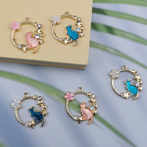 10pcs Shinny Flower Cats Alloy Charms Pendants Gold Metal Wreath Charms Fit Earring Necklaces Dangles DIY Jewelry Accessories