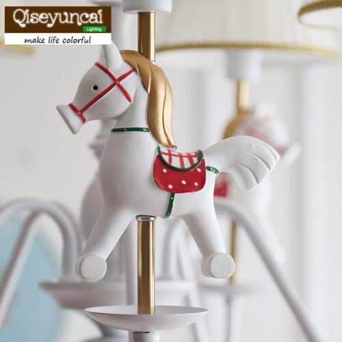 Qiseyuncai American childrens room wooden horse chandelier boy girl bedroom model room princess room lighting