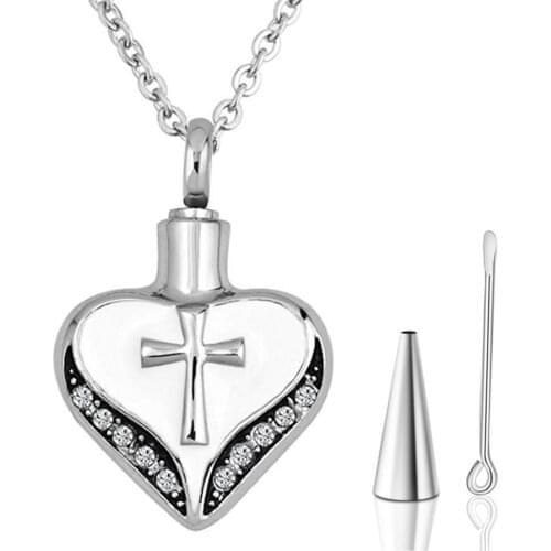 Religious Heart With Cross Memorial Necklace Stainless Steel Cremation Urn Pendant For Ashes Jewelry Dropshipping