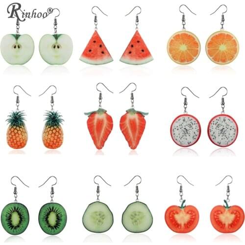 RINHOO Acrylic Fruit Earrings For Women Strawberry Pineapple Tomato Kiwi Orange Cucumber Dragon Apple Pineapple Jewelry Earrings