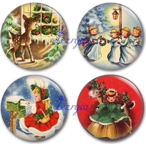 Merry Christmas glass cabochon, Merry child deer santa Apple wing Round photo glass cabochon demo flat back Making findings