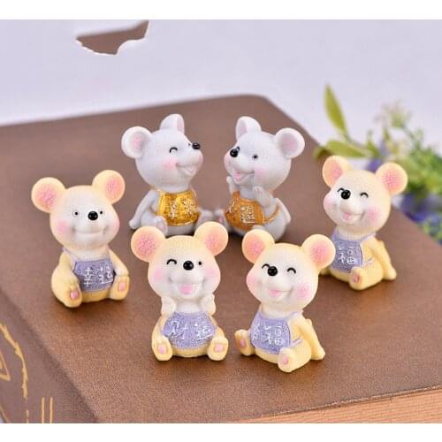 4PCS Cute Lucky Mice Rat Mouse Small Animal Doll Toy Little Model Statue Figurine Ornament Miniatures Home DIY Decor