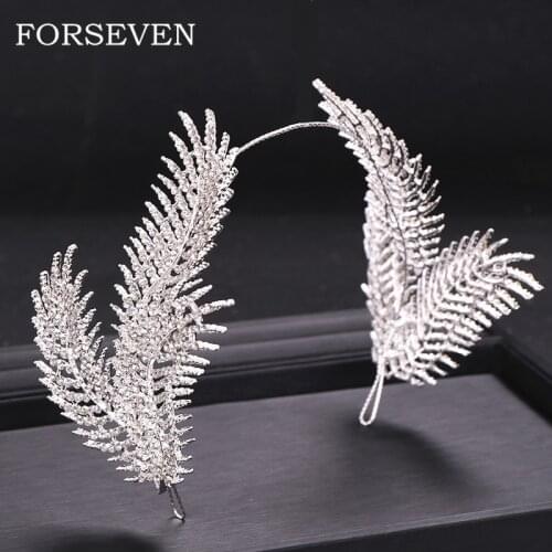 New Design Rhinestone Feather Tiara Hairband Head Jewelry Wedding Bride Tiaras Crown Wedding Hair Ornaments Headpieces