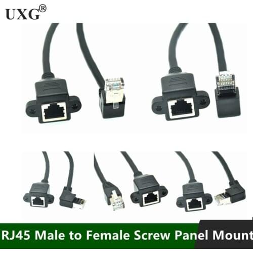 90 degrees Rgiht Angle RJ45 Male to Female Screw Panel Mount Ethernet LAN Network Extension Cable converter 0.3m 0.6m 1m