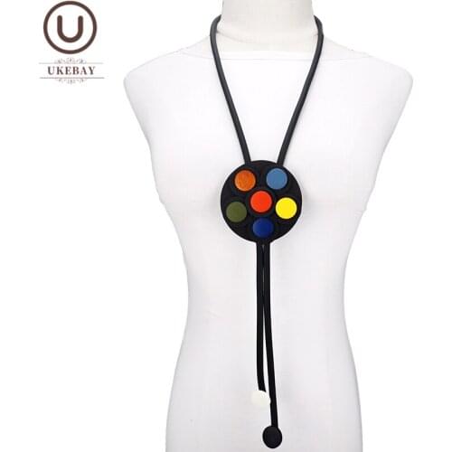UKEBAY New Multicolor Wood Jewelry Black Rope Necklace Women Long Necklaces Ethnic Clothes Accessories Jewelry Pendants Necklace