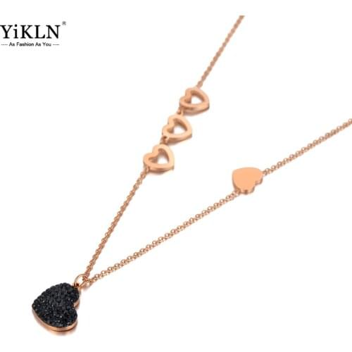 YiKLN New Titanium Stainless Steel Rhinestone Heart Charm Pendant Necklaces Classic Wedding Necklace For Women Gifts YN20073