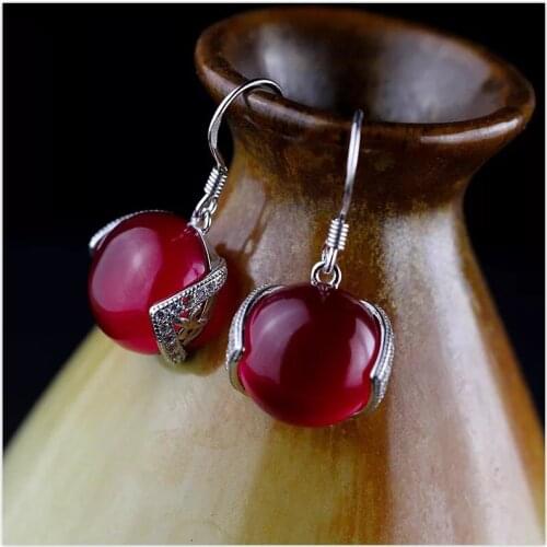 100% 925 Sterling Silver Garnet Drop Earrings women jewelry,Thai Silver Top quality earrings for girl,birthday gift