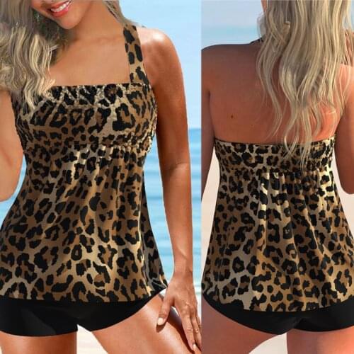 2022 New Plus Size 5XL 6XL Women Swimsuit Tankini Set Swim Wear Summer Leopard Print Two Piece Swimwear Female Bathing Suit