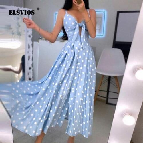 Elegant Dots Print Dresses Summer Women V-neck Spaghetti Strap Off Shoulder Sexy Split Dress 2021 New Ladies Maxi Dress Vestidos