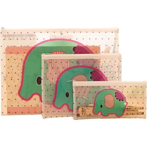 1Pcs Cartoon Elephant Translucent Waterproof Pencil Bags PVC File Folder Document Filing Bag Stationery Bag for Kids Office
