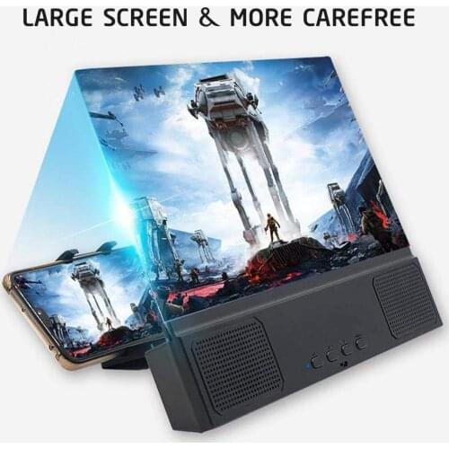 12-inch Phone Screen Magnifier with Bluetooth Speaker 3D HD Movie Mobile Phone Screen Projector Magnifier with Foldable Stand