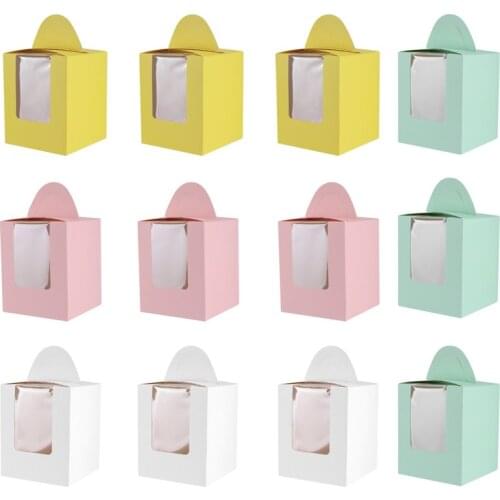 20Pcs Cute Mini Biscuit Candy Box Single Muffin Portable Pink Window Cupcake Mousse Mud Pudding Bottle Packaging Cup