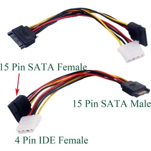5pc 15 Pin SATA Male To 4 Pin IDE Female+15 Pin SATA Female Y Splitter Power Adapter Connector Cable