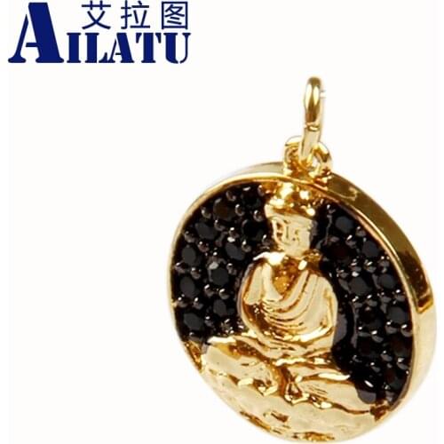 Ailatu Religious Shape Buddhist Micro Pave Black Cz Buddha Charm Fit DIY Fashion Bracelet or Necklace Jewelry