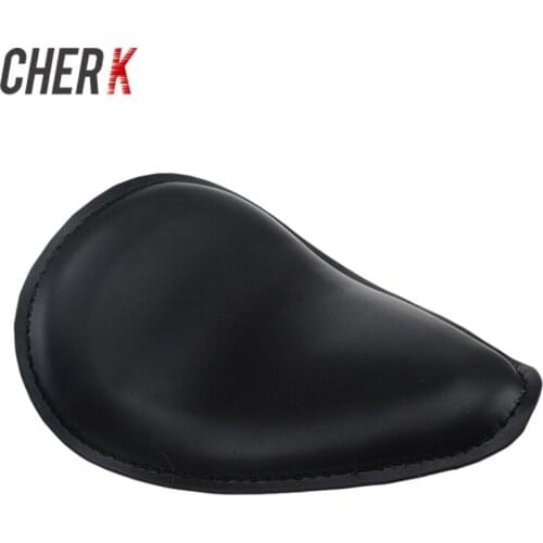 Cherk Motorcycle Black Leather Solo Seat Sitting Cushion For Harley Sportster XL Bobber Chopper Yamaka Honda Suzuki Yamaha