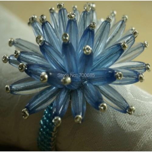 Blue beaded flower napkin ring, crystal decoration napkin holder