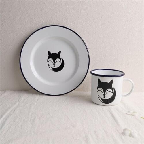 Exported to Sweden arctic fox enamel flat plate plate baked rice plate dish enamel Western plate cup