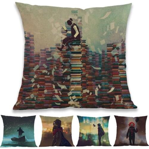 Fantasy Imaginative World Futuristic Character Lonely Girl Chaotic Scenery Throw Pillow Case Home Sofa Decorative Cushion Cover